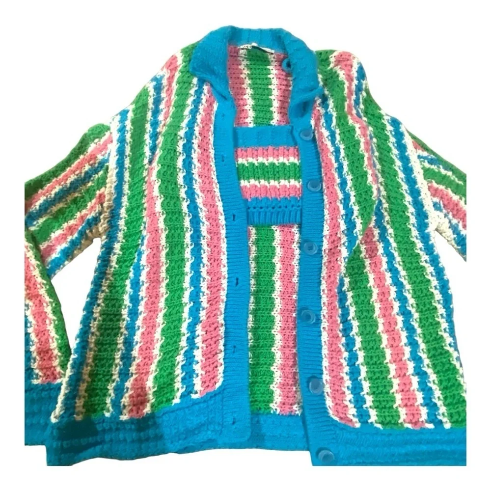 ZARA Bloggers Favorite MATCHING SET Crochet Crop Top & Cardigan Sweater Sz M